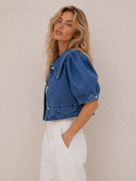 Chic Oversized-Collar Cropped Jacket