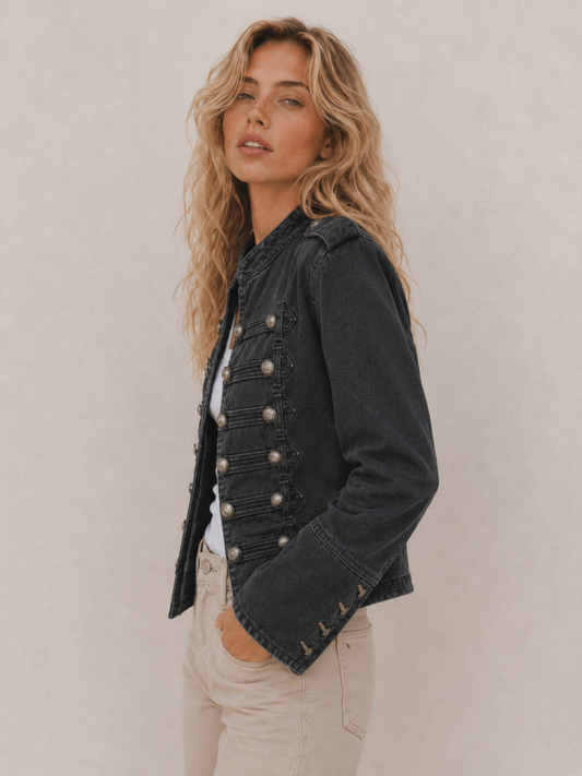 Vintage Button-Detail Cropped Jacket