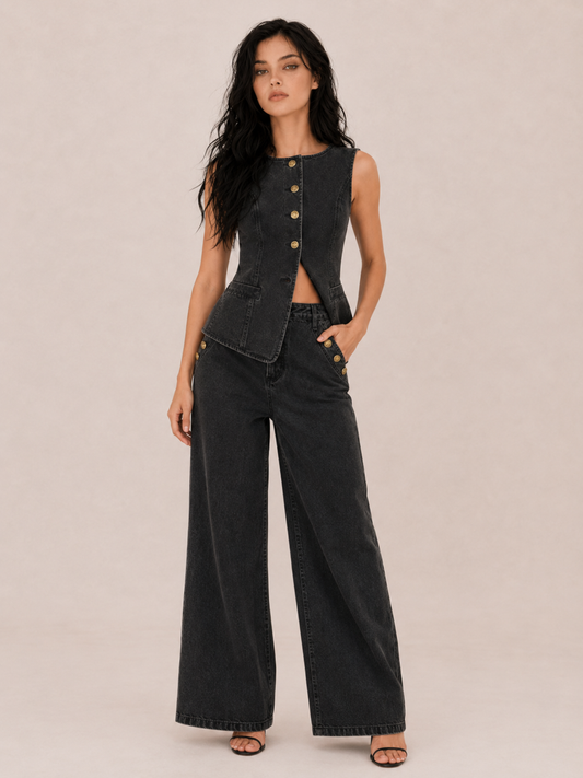 Chic Button-Front Tailored Pants Set
