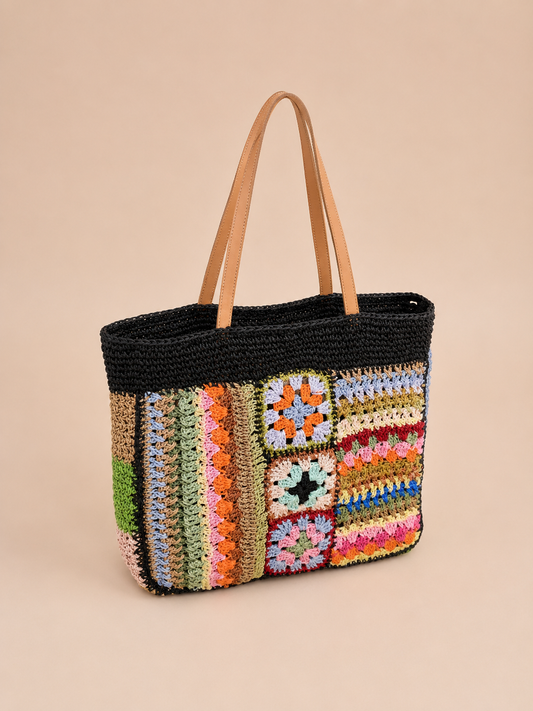 Crochet Floral Tote Bag with Boho Charm