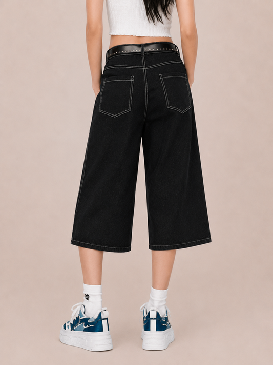 Vintage Star Embroidered Wide-Leg Culottes
