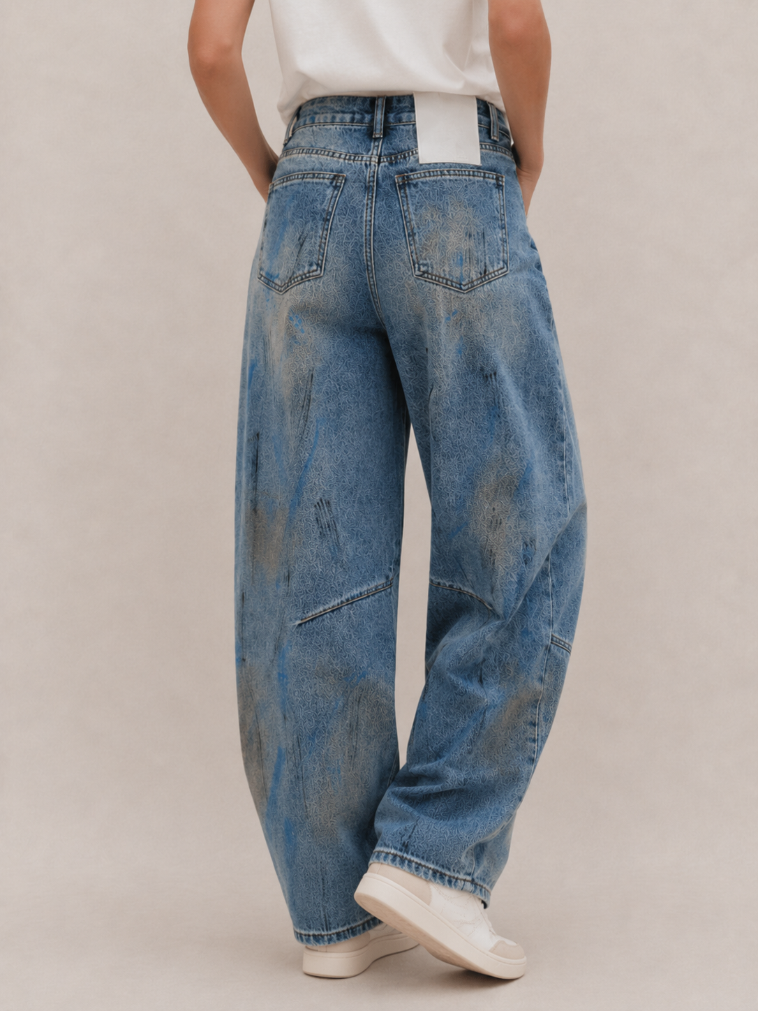 Vintage Charm-Detail Barrel-Leg Pants