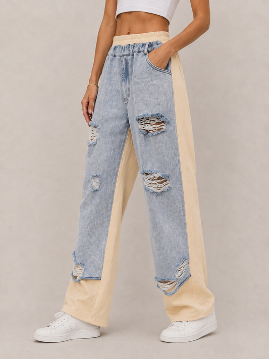 Edgy Distressed Wide-Leg Jeans