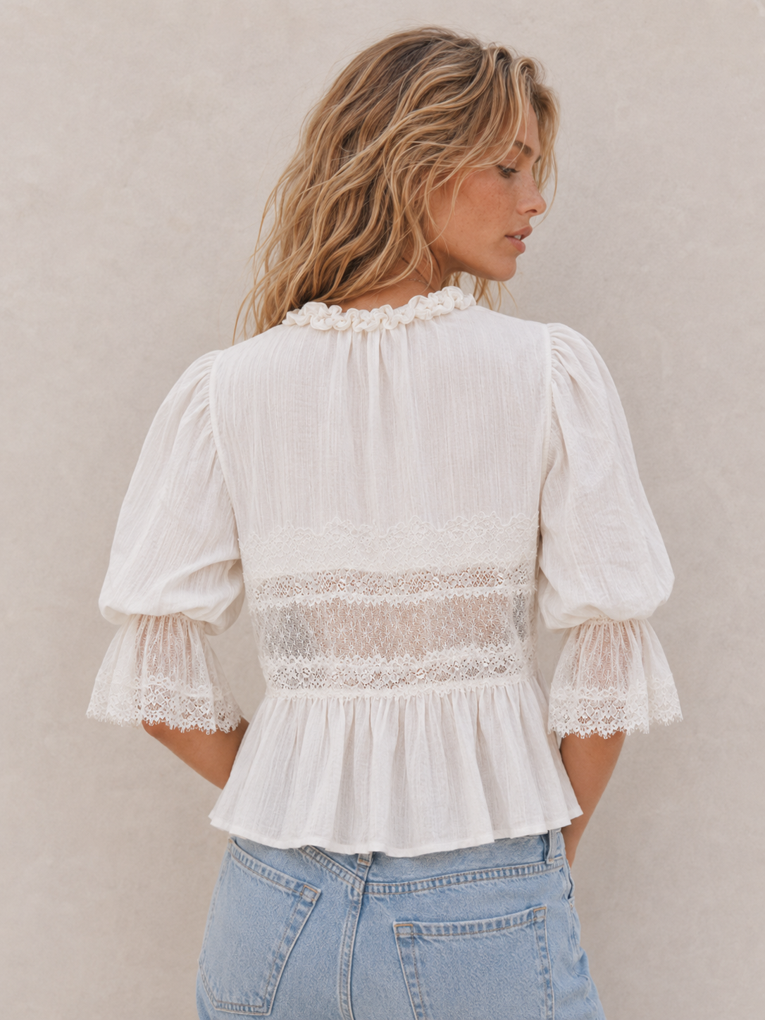 Romantic Lace-Trim Relaxed Blouse