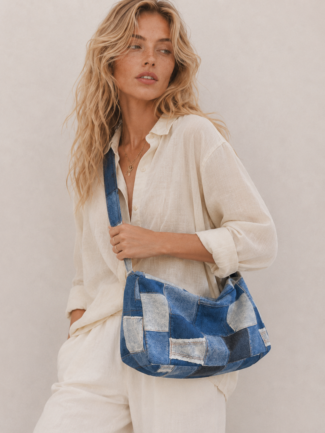 Casual Patchwork Slouchy Shoulder Bag