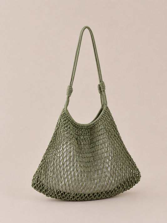 Shaped Net Knotted Strap Shoulder Tote Bag