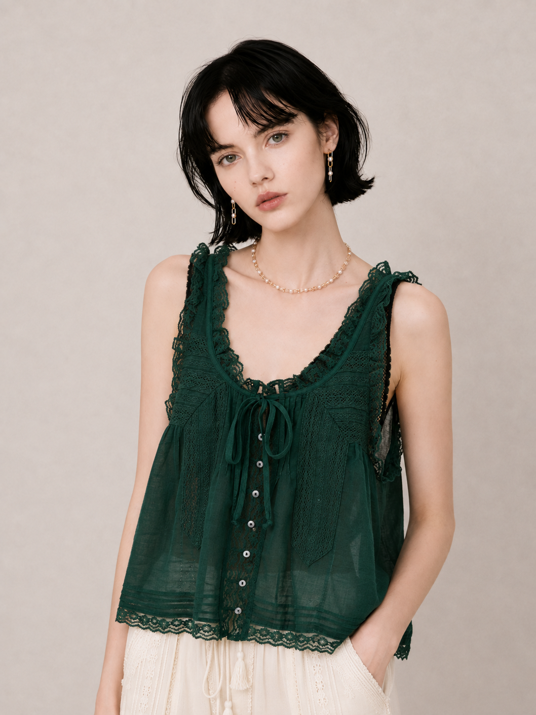 Sweet Lace-Trim Flowy Cami Top