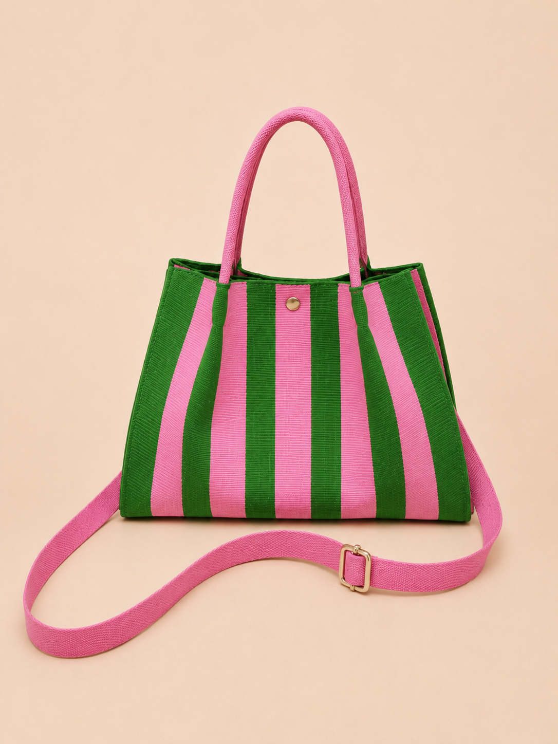 Striped Canvas Tote Bag with Crossbody Strap