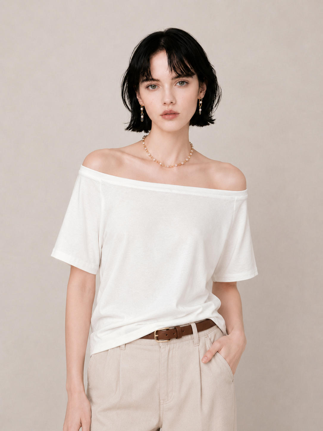 Relaxed One-Shoulder Loose-Fit T-Shirt