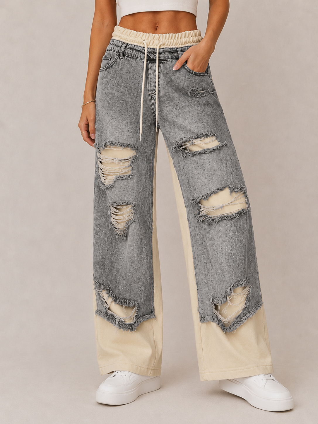 Edgy Distressed Wide-Leg Jeans