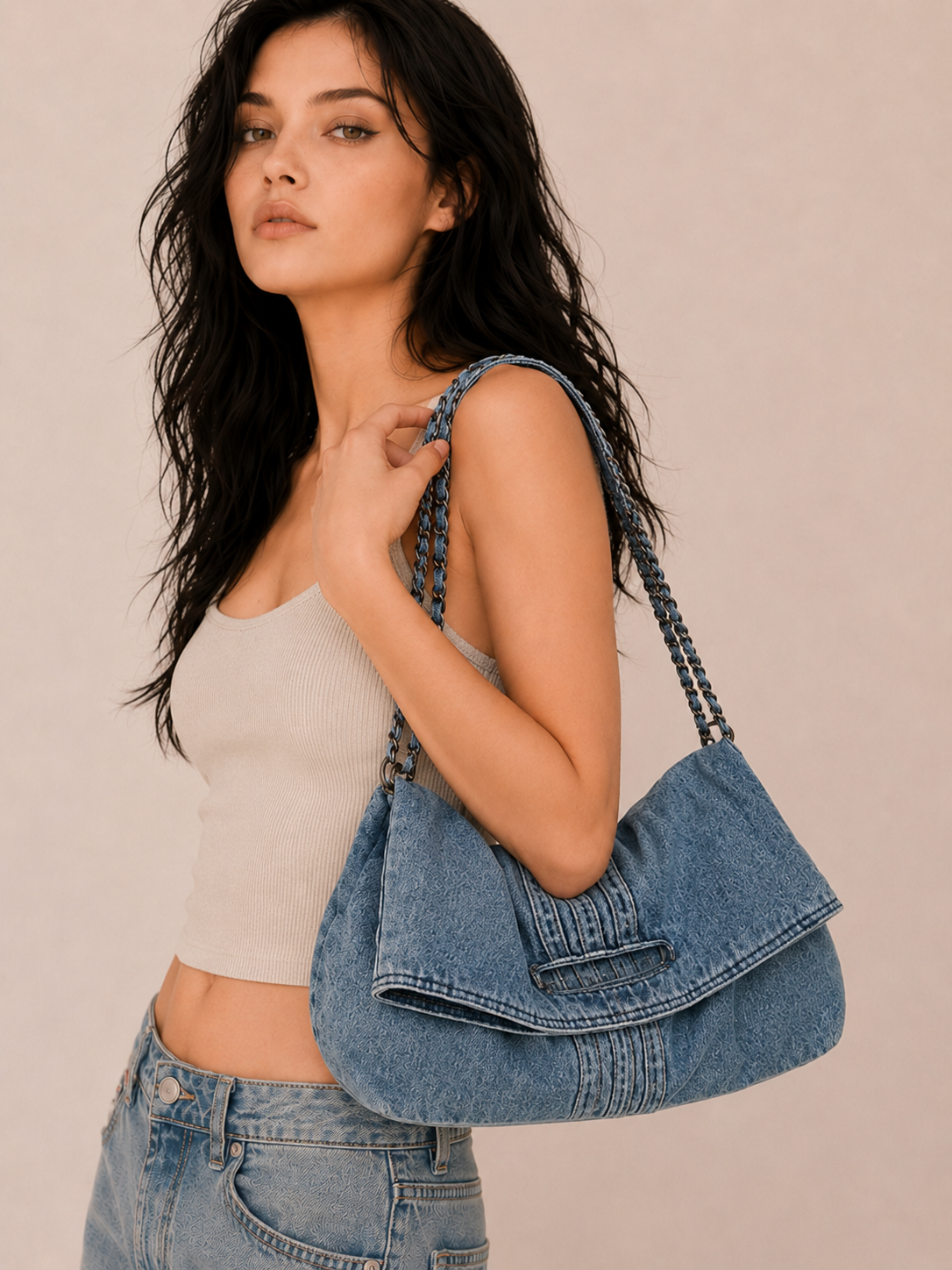 Vintage Chain-Strap Slouchy Shoulder Bag