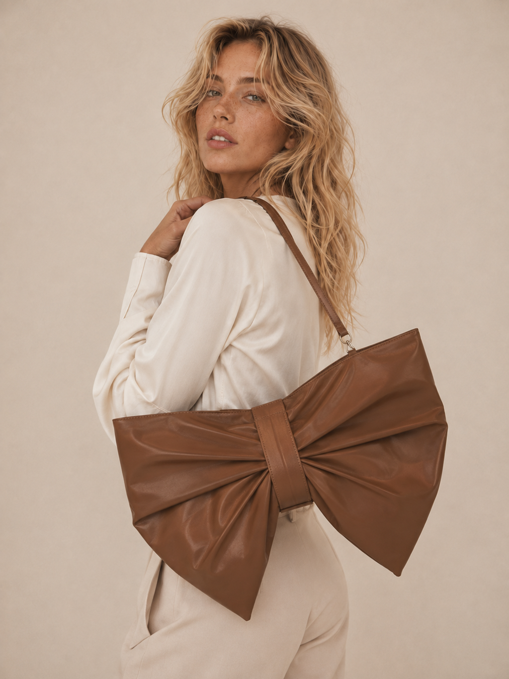 Chic Bow Detail Slouchy Shoulder Bag