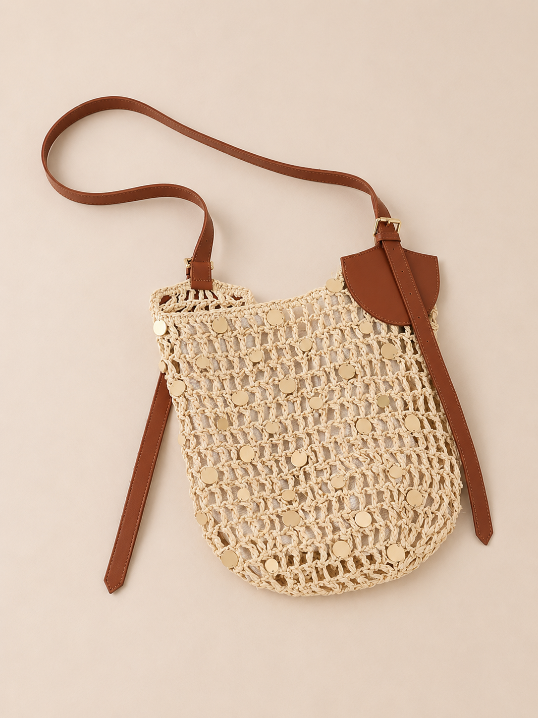 Sequin Straw Woven Crossbody Bag
