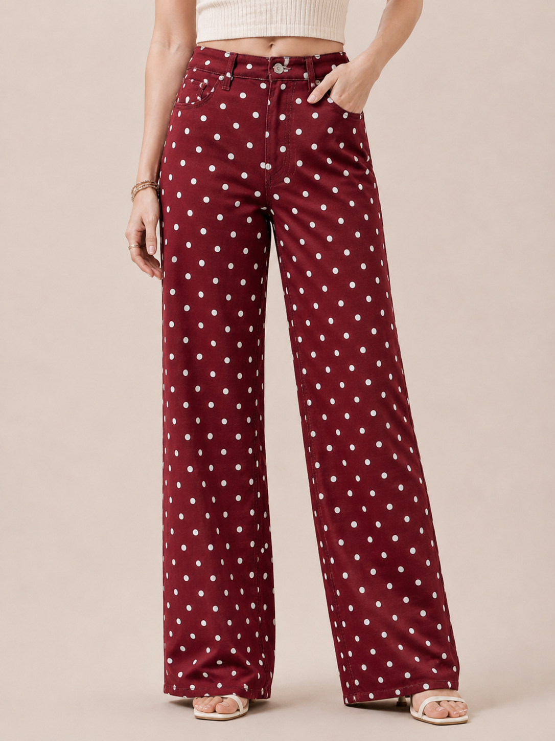 Polka Dot Wide Leg Casual Pants