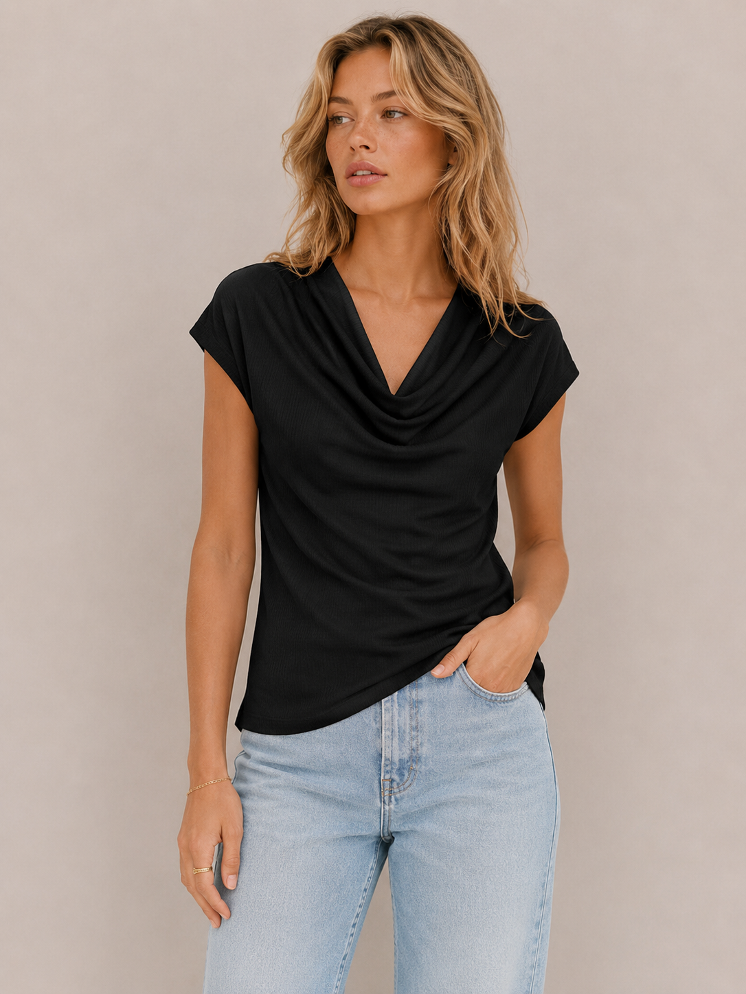 Elegant Cowl-Neck Relaxed Top
