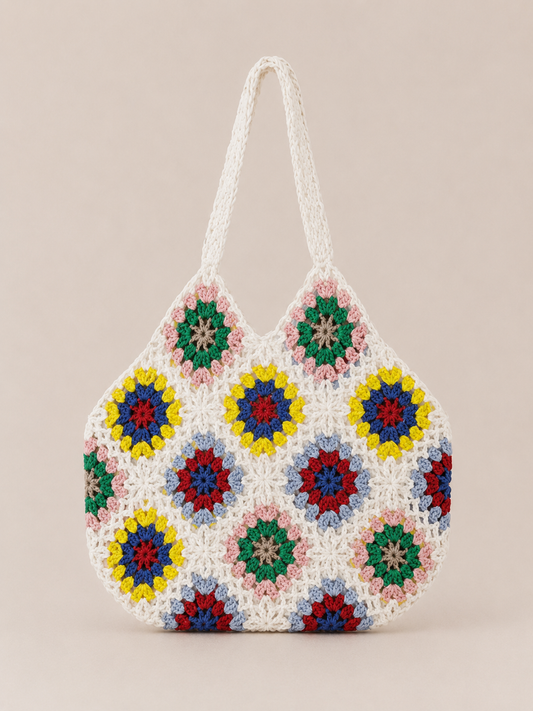 Crochet Floral Tote Bag
