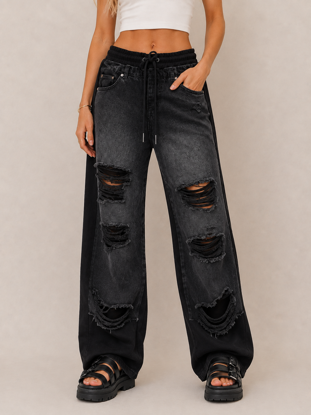 Edgy Distressed Wide-Leg Jeans