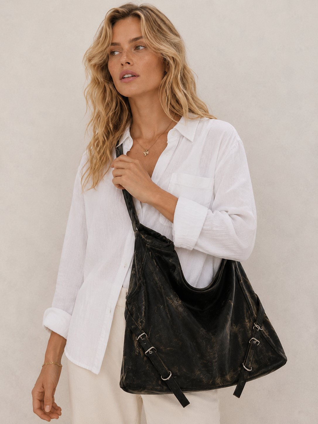 Vintage Buckle Slouchy Convertible Tote