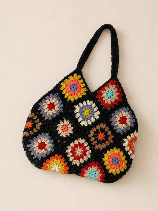 Crochet Floral Tote Bag