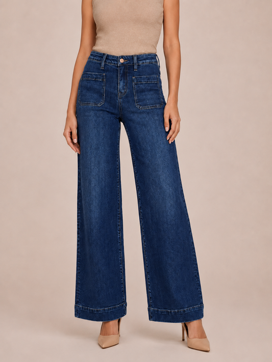 Vintage Patch-Pocket Cropped Wide-Leg Pants