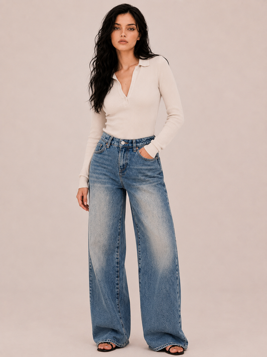 Vintage Heart-Pocket Wide-Leg Pants