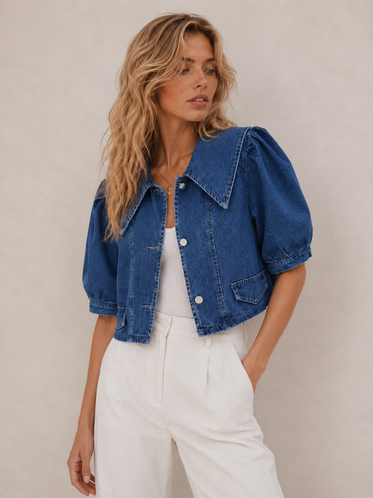 Chic Oversized-Collar Cropped Jacket