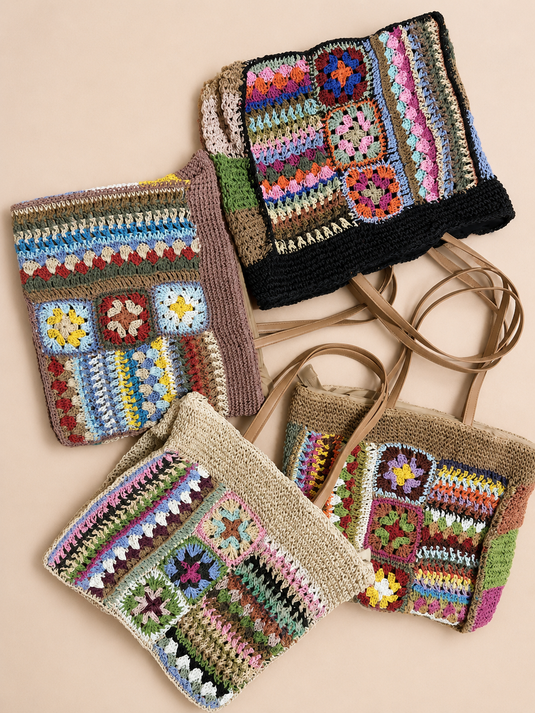 Crochet Floral Tote Bag with Boho Charm
