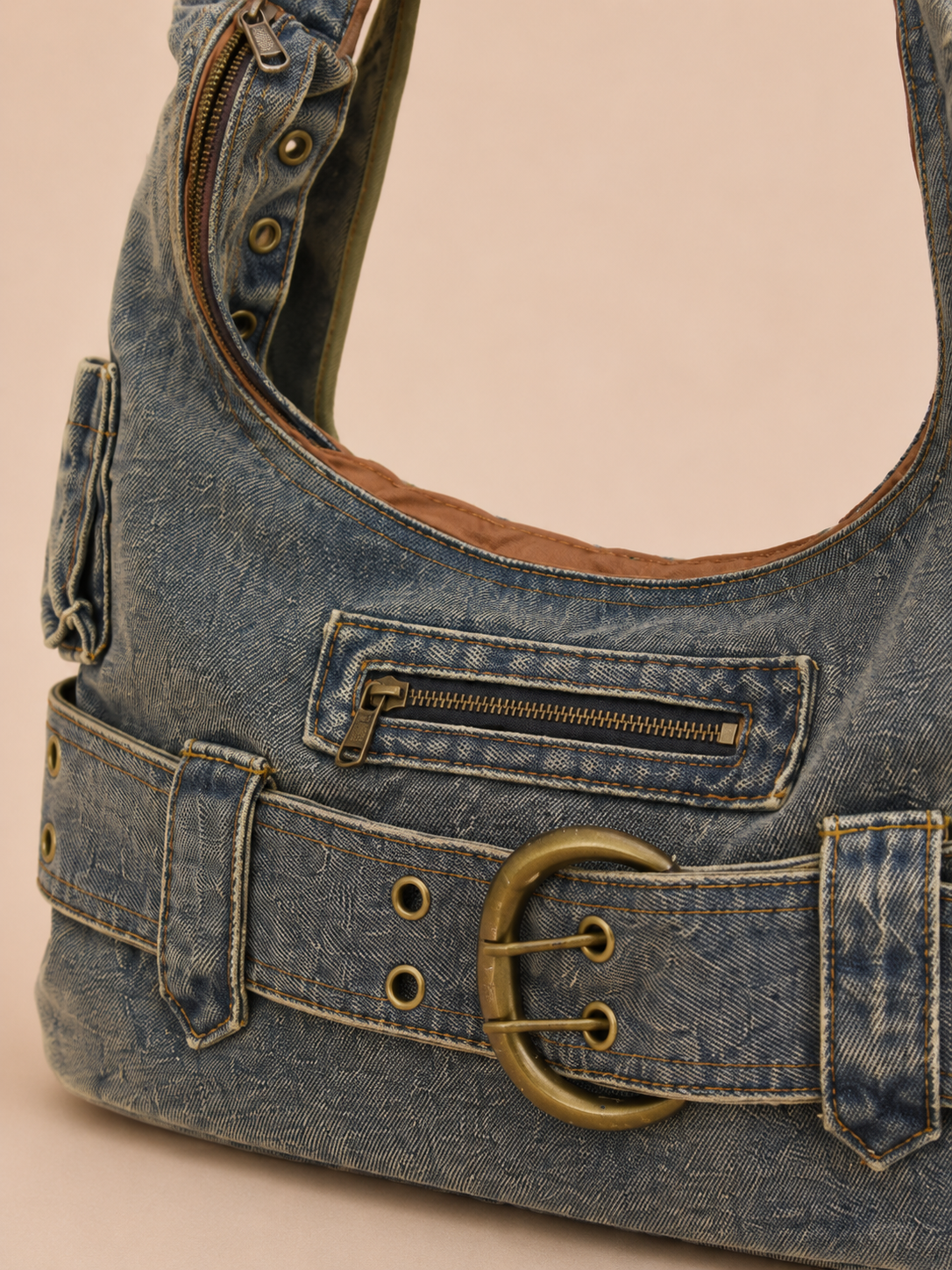 Vintage Buckle-Front Slouchy Shoulder Bag