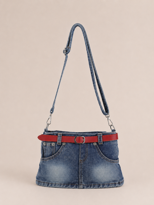 Vintage Belt-Detail Casual Shoulder Bag