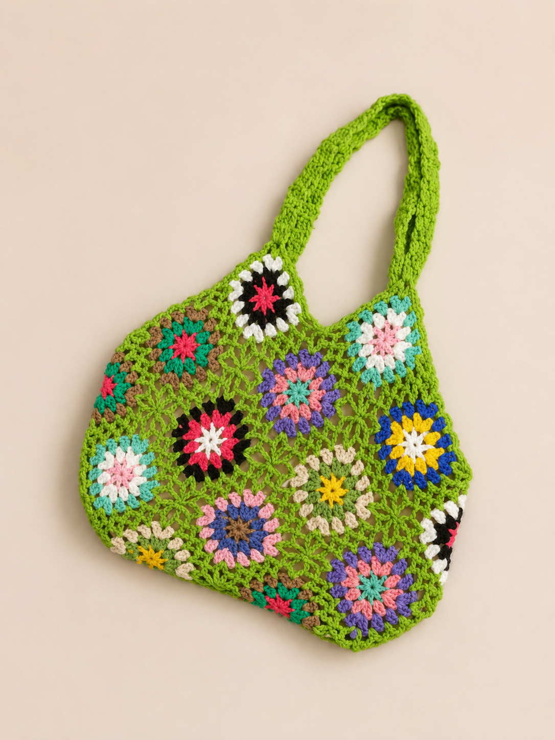 Crochet Floral Tote Bag