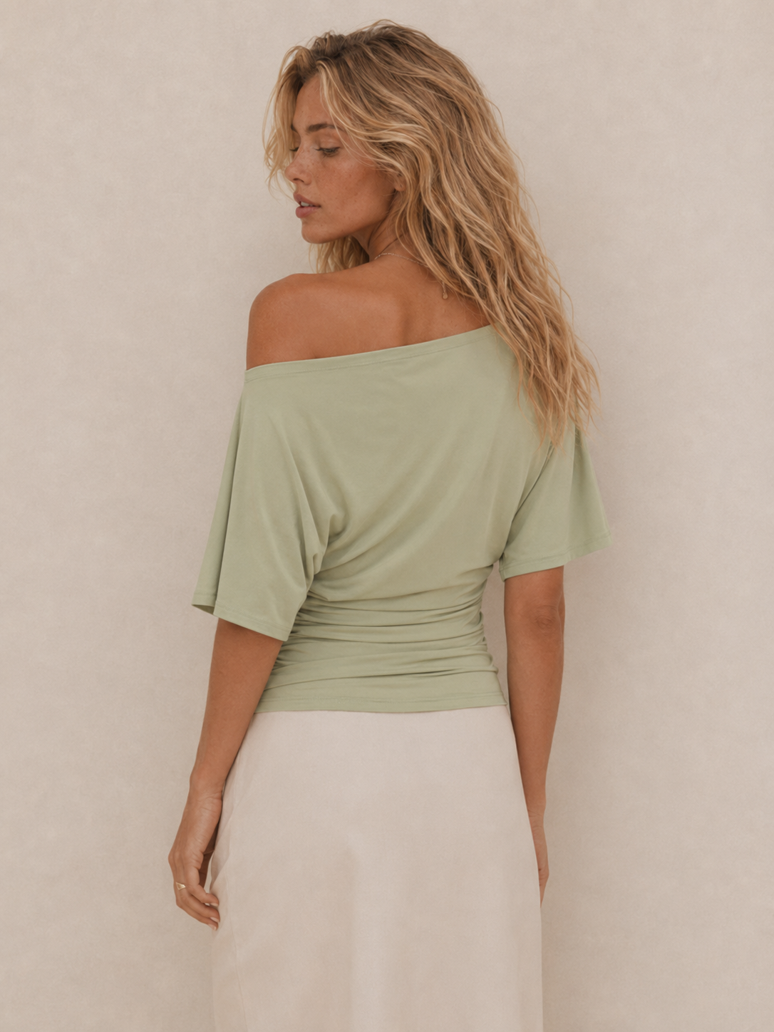 Chic Off-Shoulder Ruched Slim-Fit Top