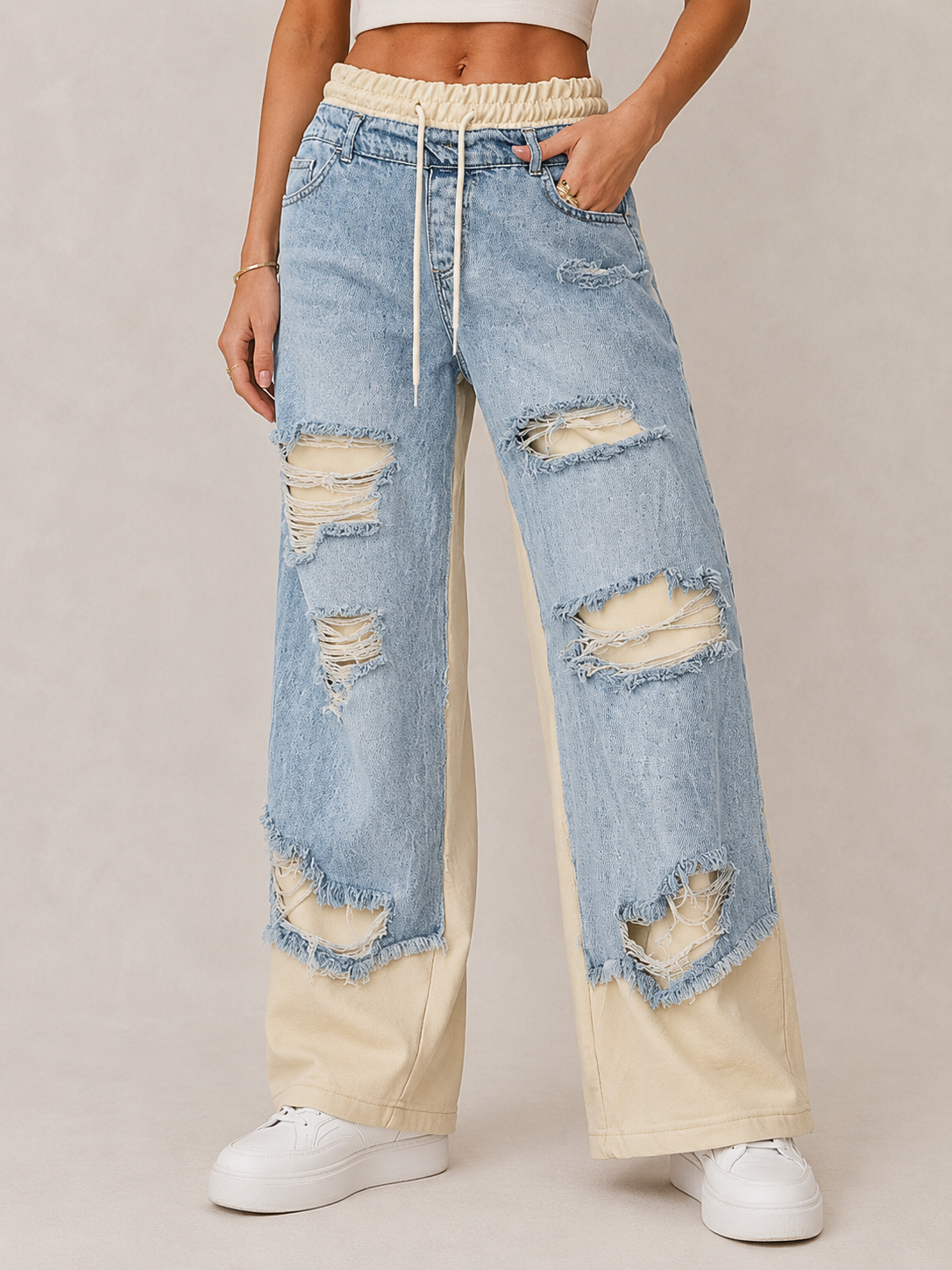 Edgy Distressed Wide-Leg Jeans