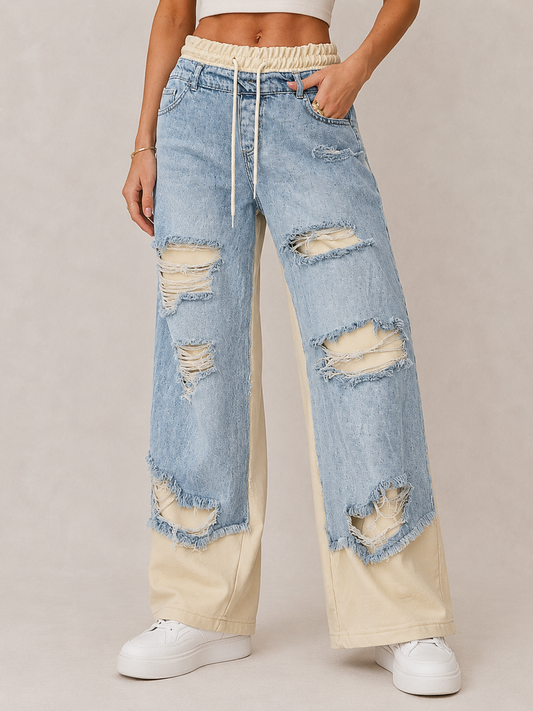 Edgy Distressed Wide-Leg Jeans