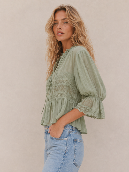Romantic Lace-Trim Relaxed Blouse