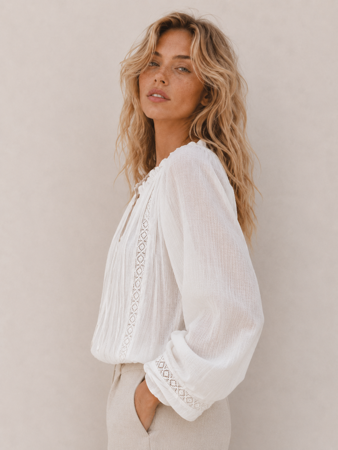 Bohemian Lace-Trim Relaxed Blouse