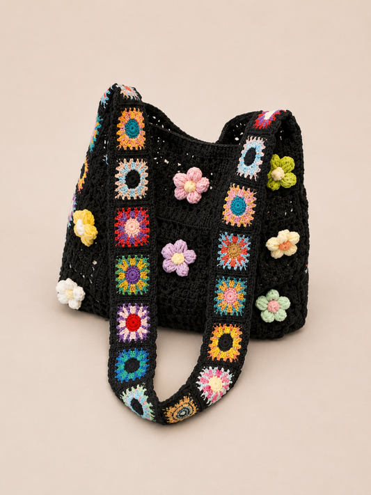 Floral Crochet Tote Bag