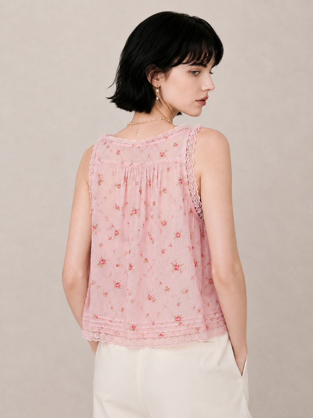 Sweet Lace-Trim Flowy Cami Top