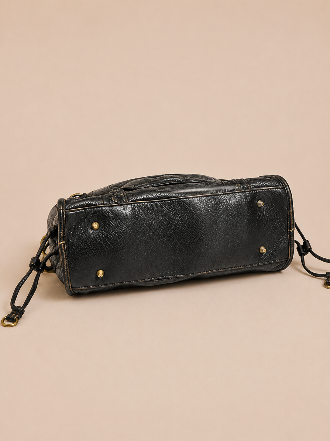 Vintage Zip-Pocket Structured Satchel Bag
