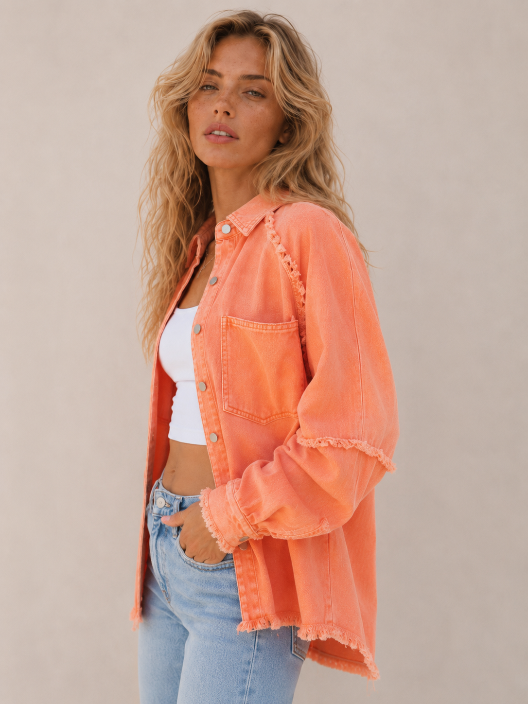 Relaxed Raw Edge Oversized Shacket