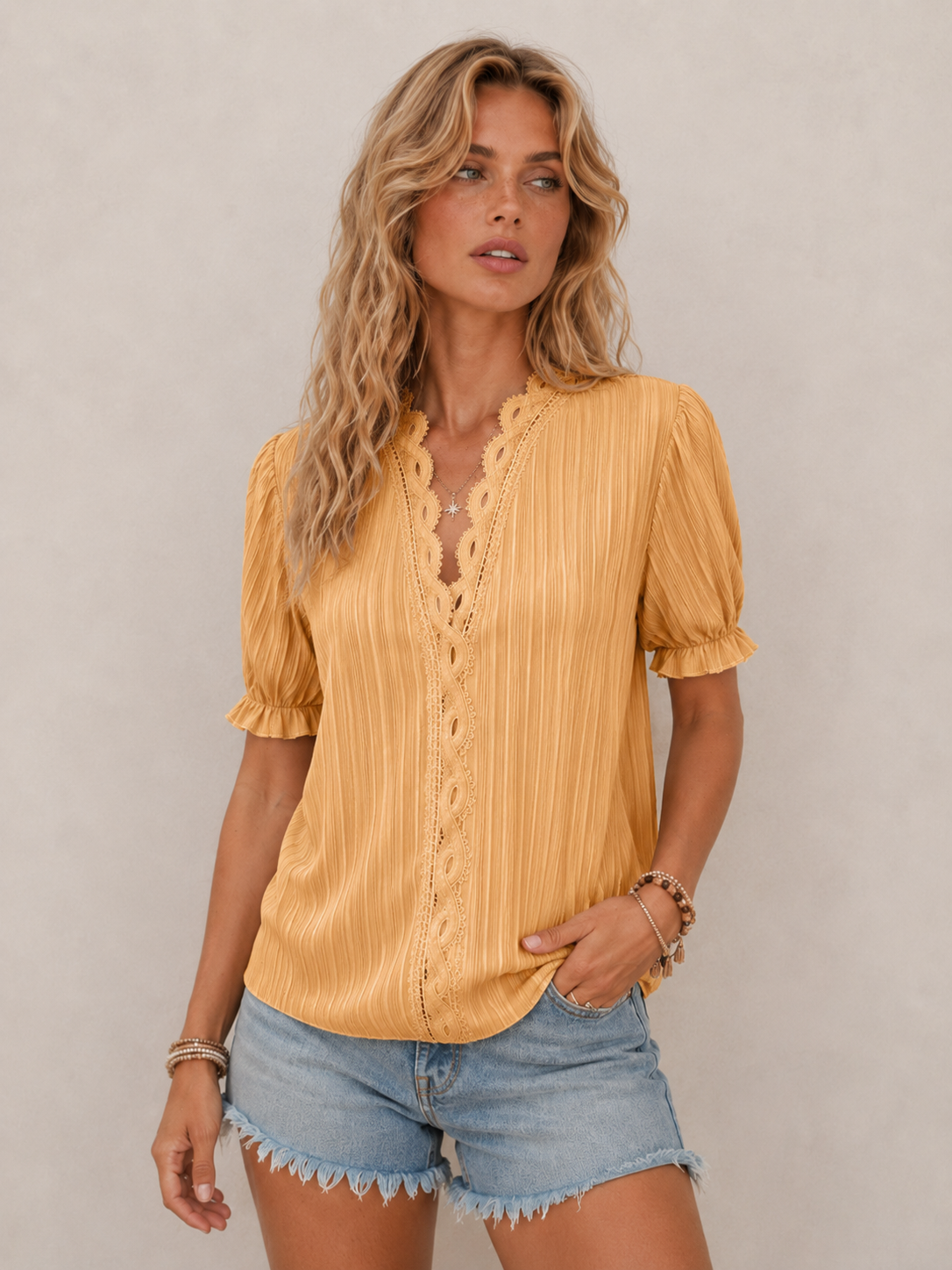 Romantic Lace-Trim Relaxed Blouse