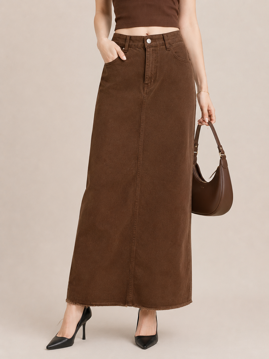 Relaxed High-Waist A-Line Maxi Skirt