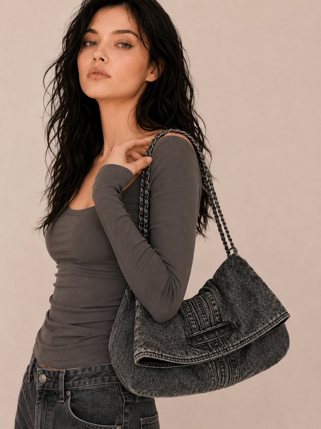 Vintage Chain-Strap Slouchy Shoulder Bag
