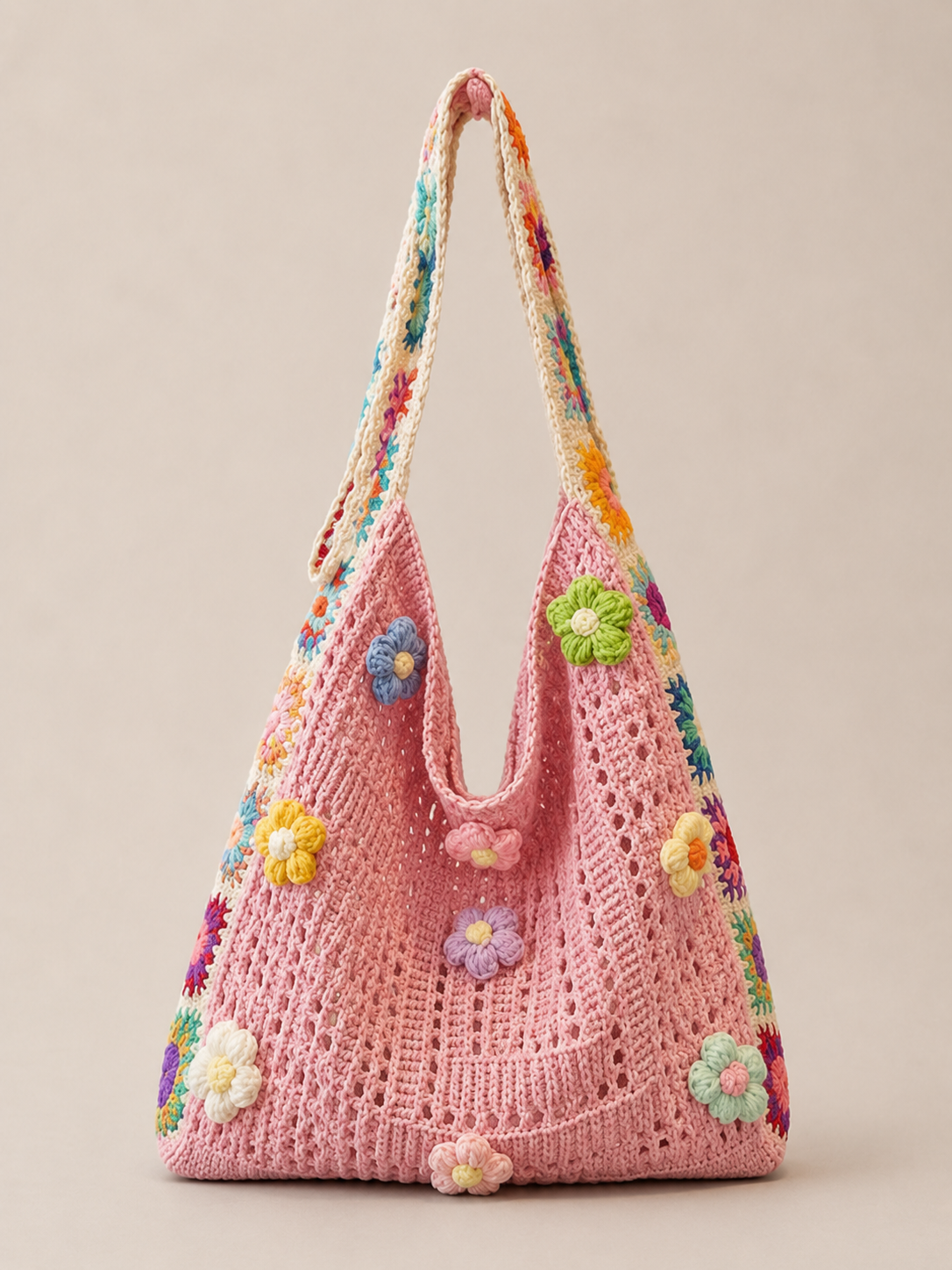 Floral Crochet Tote Bag
