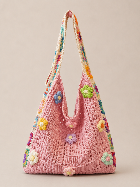 Floral Crochet Tote Bag