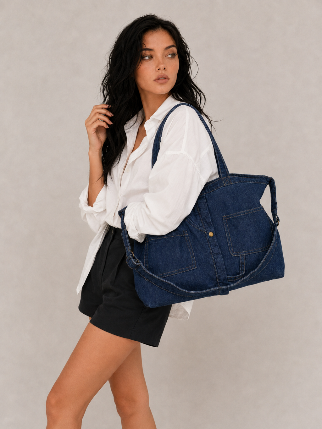Vintage Pocketed Slouchy Tote Bag