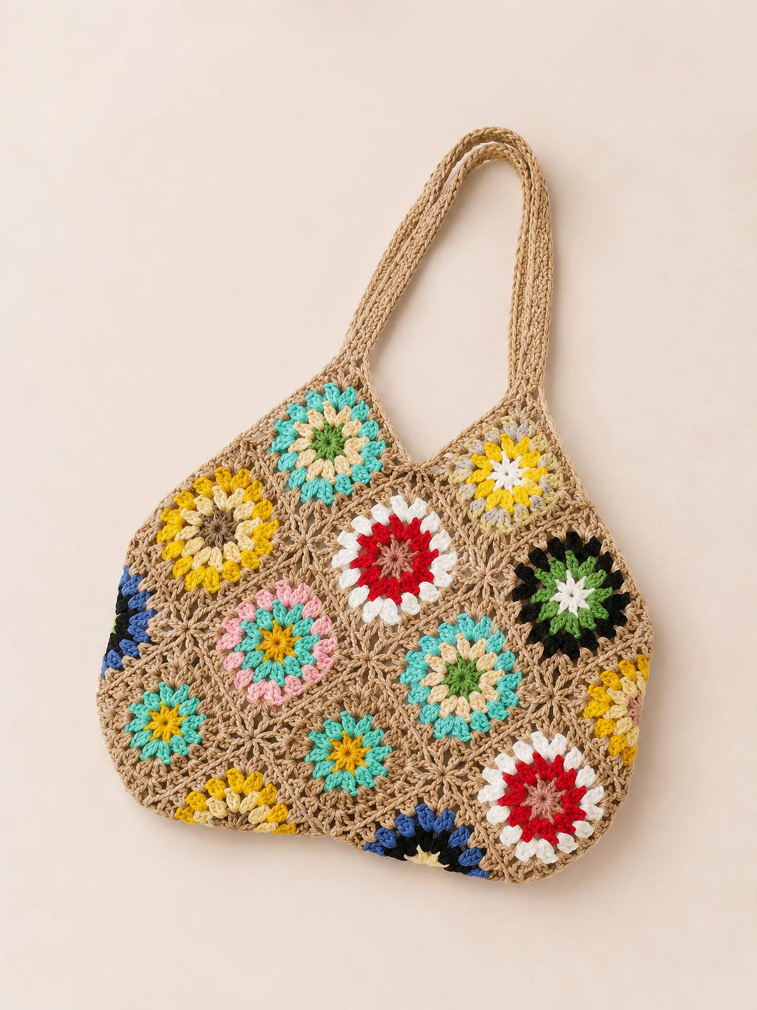 Crochet Floral Tote Bag