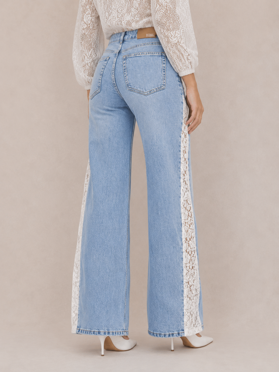 Trendy Lace-Panel Straight-Leg Jeans