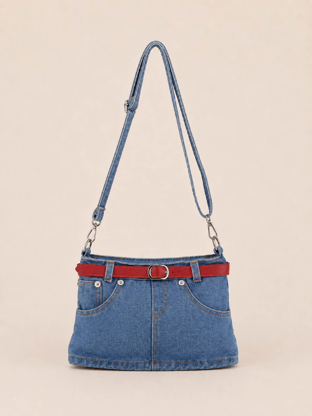 Vintage Belt-Detail Casual Shoulder Bag