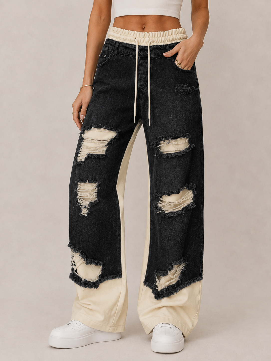 Edgy Distressed Wide-Leg Jeans