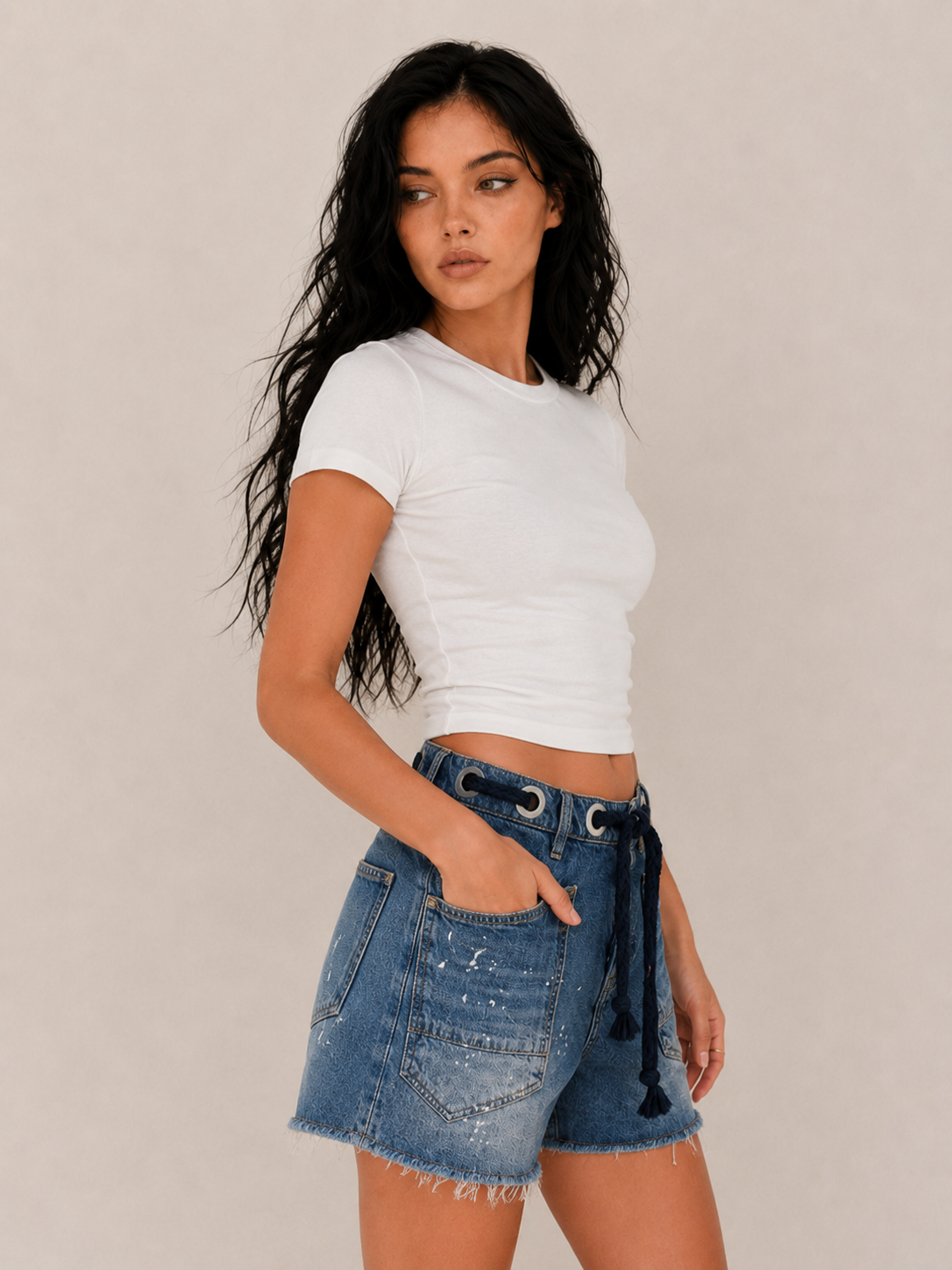 Women's Casual Denim Shorts with Drawstring Waist